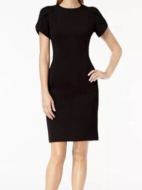 Calvin Klein Tulip-Sleeve Sheath Dress Women's 12 Black